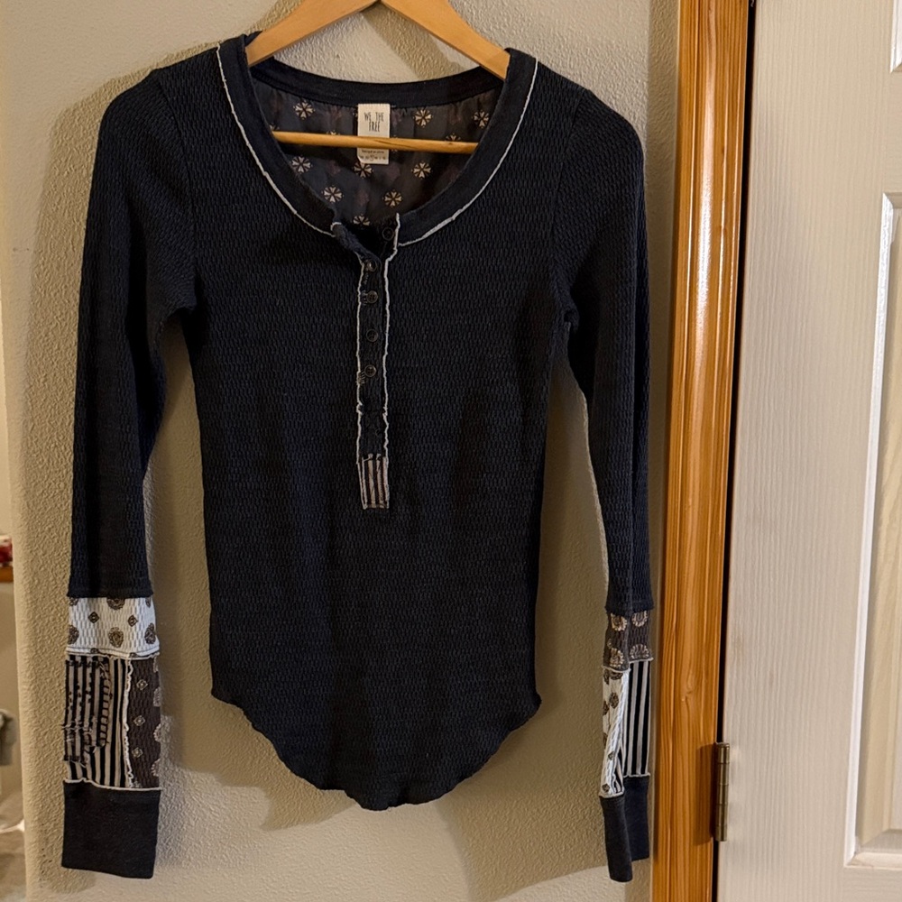 We The Free Charcoal Long Sleeve with Patterned Cuffs